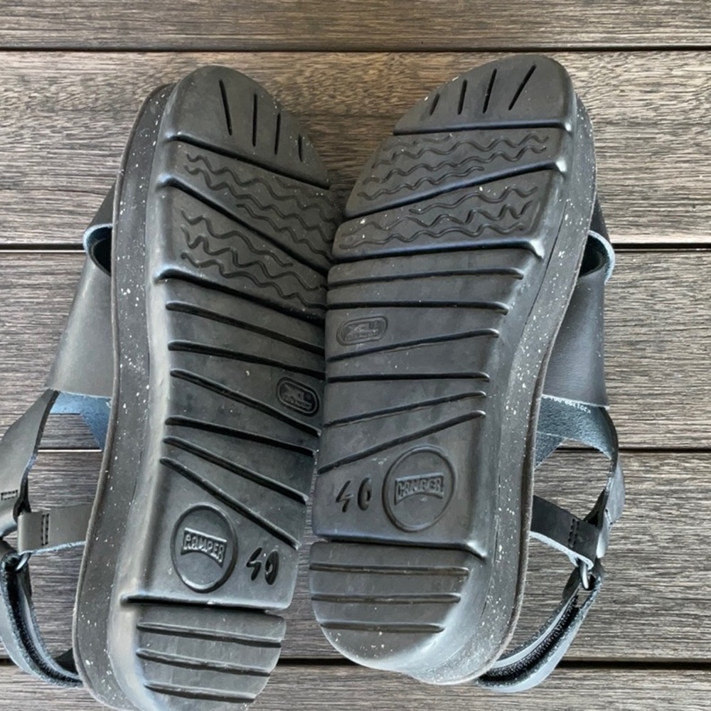 Camper Black Leather Platform Sandals 40 - Picture 5 of 5